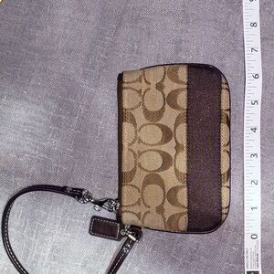 Coach Brown/Tan Signature Wristlet with Dark Brown Trim